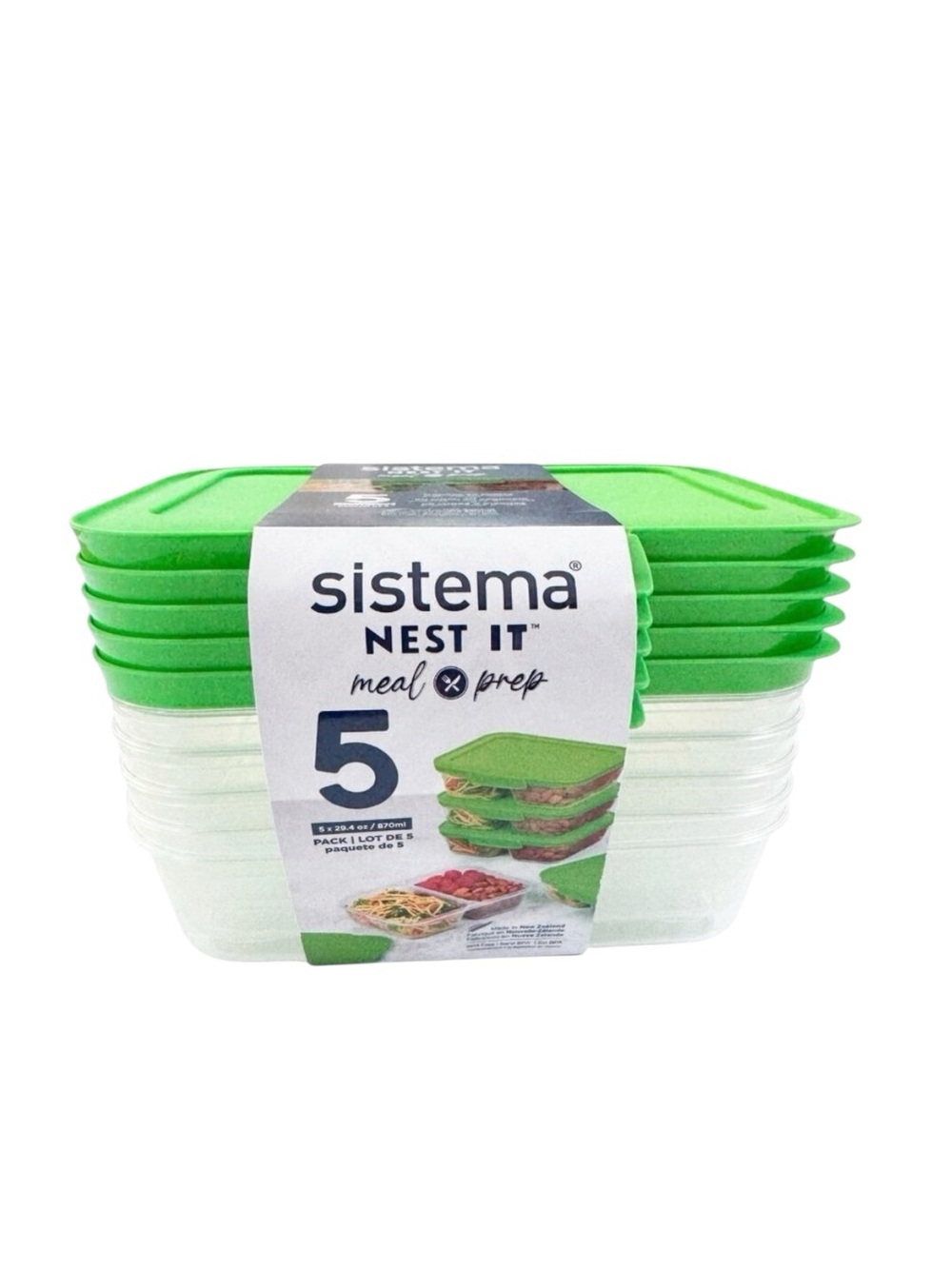 Sistema NEST IT Meal Prep Food Containers 29.4oz. Set Of 5 With Lids Green